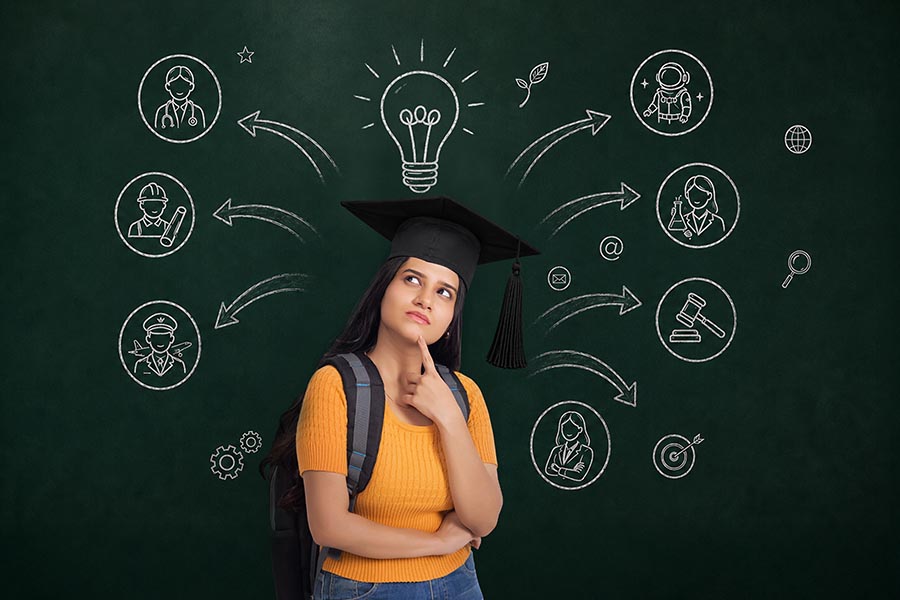 Indian female graduate thinking about career opportunities after education