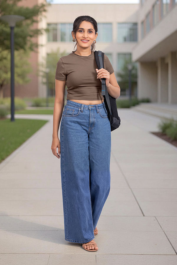 Indian college student walking on campus with backpack