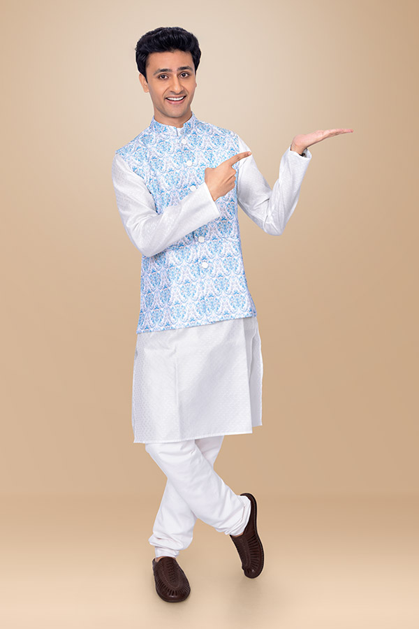 Indian man presenting empty palm for festive offers and promotions
